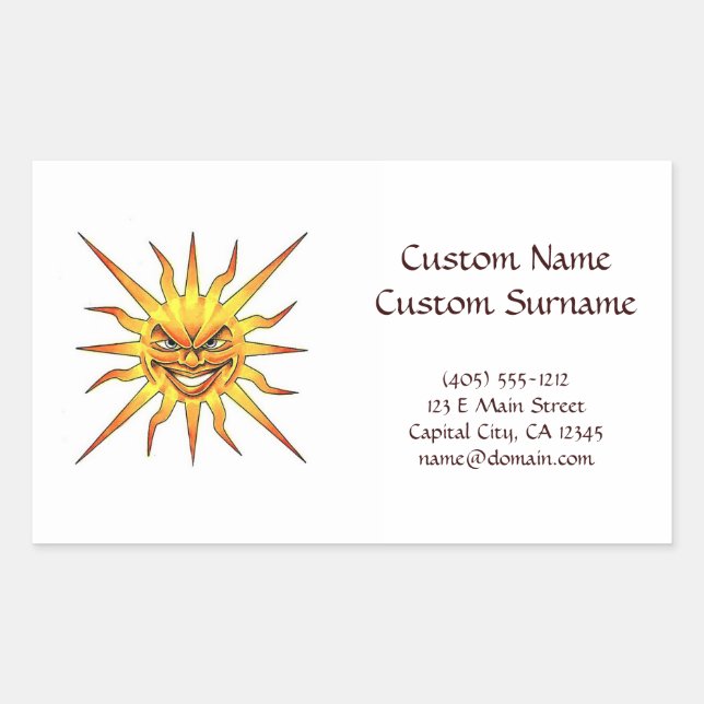 Adesivo Retangular Símbolo de tatuagem de desenho legal mau face Sun (Frente)