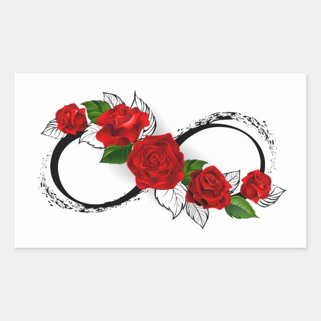 Adesivo Retangular Símbolo Infinity com Rosa vermelha (Frente)