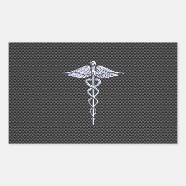 Adesivo Retangular Símbolo Médico Silver Caduceus Estilo de Fibra Car (Frente)