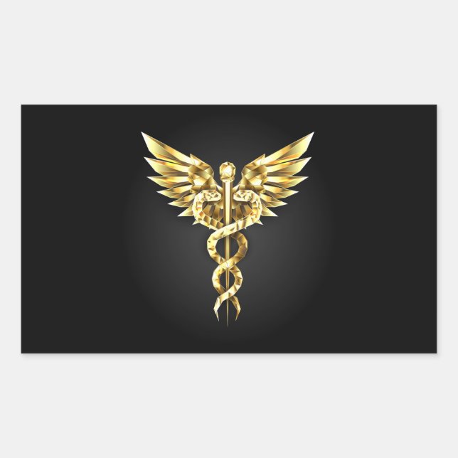 Adesivo Retangular Símbolo Poligonal Dourado Caduceus (Frente)