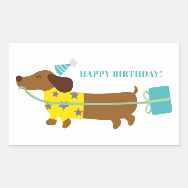 Adesivo Retangular Simples Clássico Moderno Feliz Aniversário Cachorr (Frente)