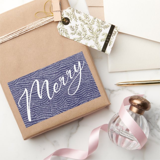 Adesivo Retangular Simples Diversão Azul Garatuja Feliz Natal Feriado (Presentear)