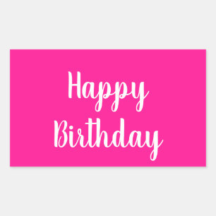 Adesivo Retangular Simples Feliz Aniversário Rosa Quente