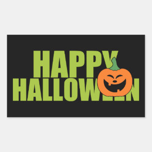 Adesivo Retangular Simples Feliz Halloween Verde Claro Abóboras