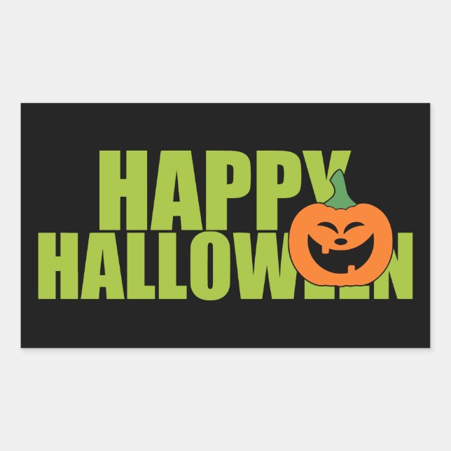 Adesivo Retangular Simples Feliz Halloween Verde Claro | Abóboras (Frente)