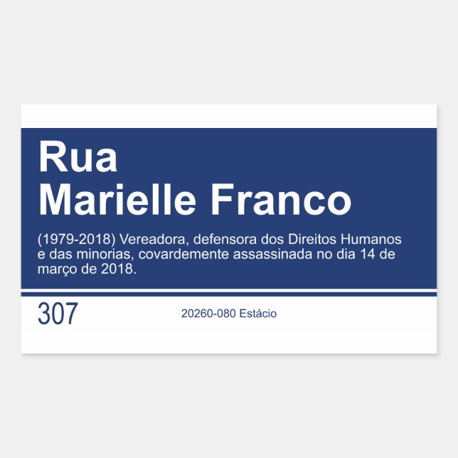 Adesivo Retangular Sinal de rua Sticker Marielle Franco (Frente)