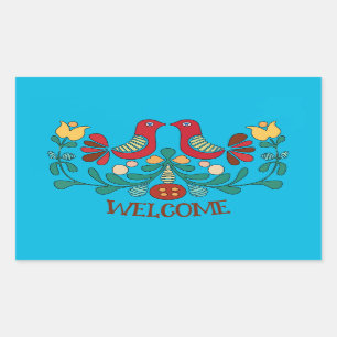 Adesivo Retangular Sinal hexadecimal, Pássaros de Amor, adicionar tex