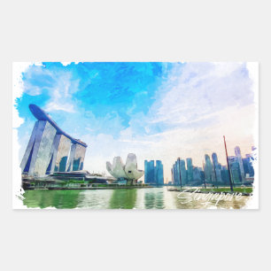 Adesivo Retangular Singapura Ásia Panorama Ver Aquarela