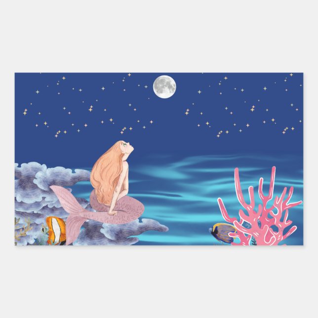 Adesivo Retangular sirena mirando la luna (Frente)