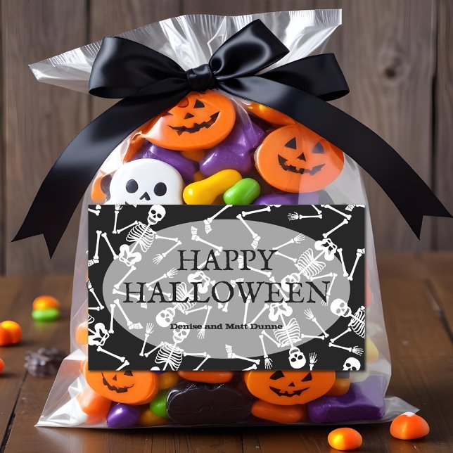 Adesivo Retangular Skeletons Happy Halloween (Happy Halloween and skeletons on black rectangle stickers)