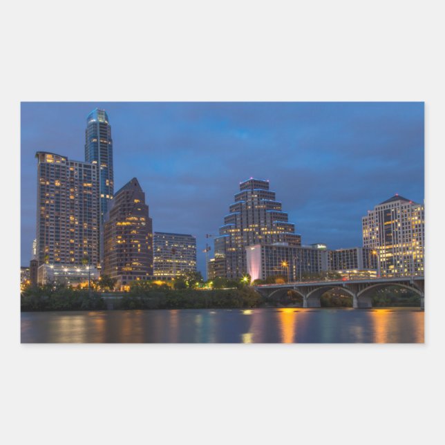 Adesivo Retangular Skyline Cidade Reflete Em Lady Bird Lake (Frente)