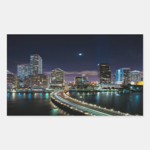 Adesivo Retangular Skyline da cidade de Miami com a ponte na noite