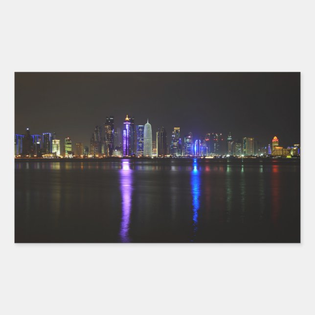 Adesivo Retangular Skyline de Doha, Qatar no retângulo noturno (Frente)
