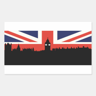 Adesivo Retangular Skyline   de Londres a bandeira britânica