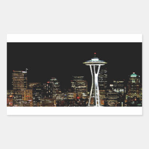 Adesivo Retangular Skyline de Seattle na noite, com agulha do espaço