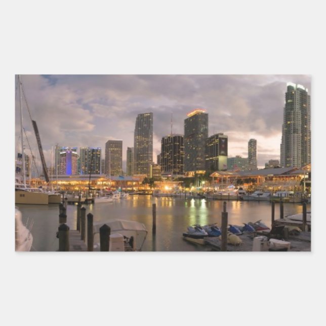 Adesivo Retangular Skyline financeira de Miami no crepúsculo (Frente)