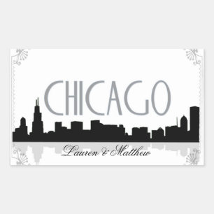 Adesivo Retangular Skyline preto e branco de Chicago