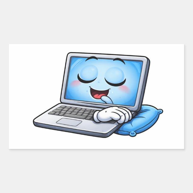 Adesivo Retangular Sleepy Cartoon Laptop Character Sticker (Frente)