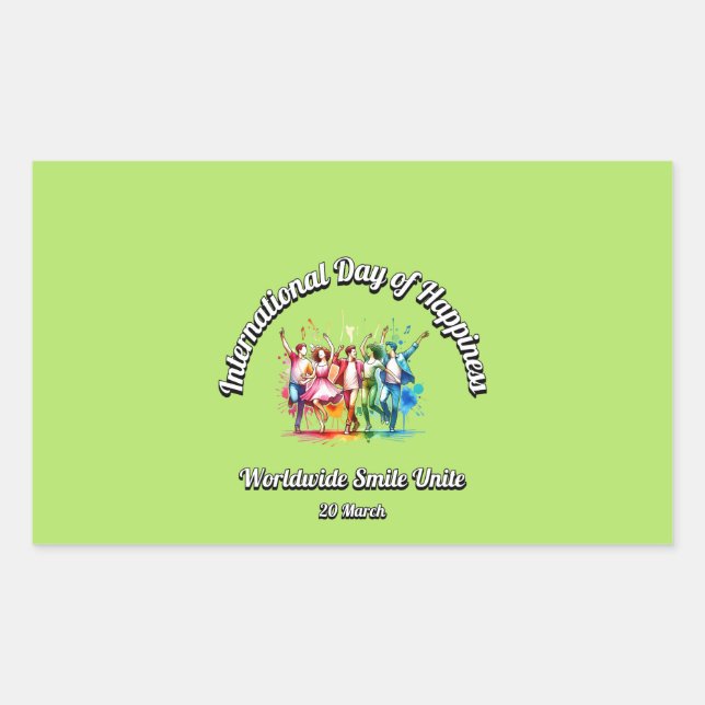 Adesivo Retangular Smile Unite. Dia da Felicidade. (Frente)