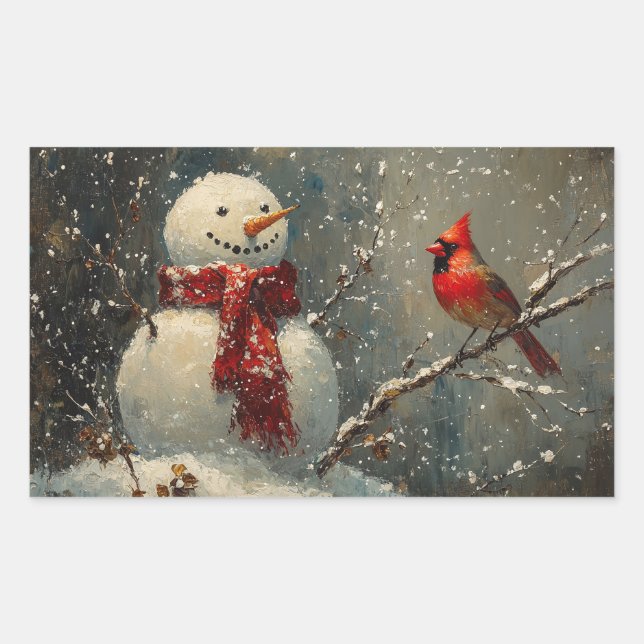 Adesivo Retangular Snowman e uma pintura a óleo cardeal (Frente)