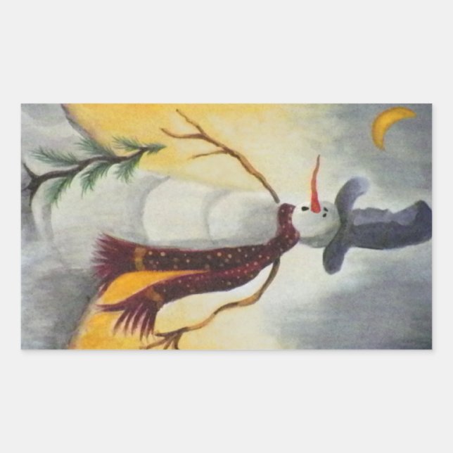 Adesivo Retangular Snowman - Folk Art Primitivo (Frente)
