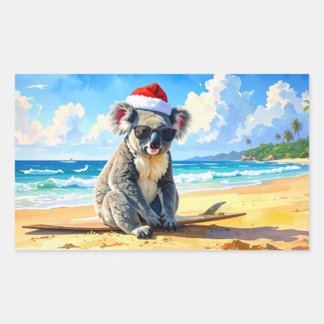 Adesivo Retangular Sol e Surf Koala Chapéu de Papai Noel Um Natal Aus (Frente)
