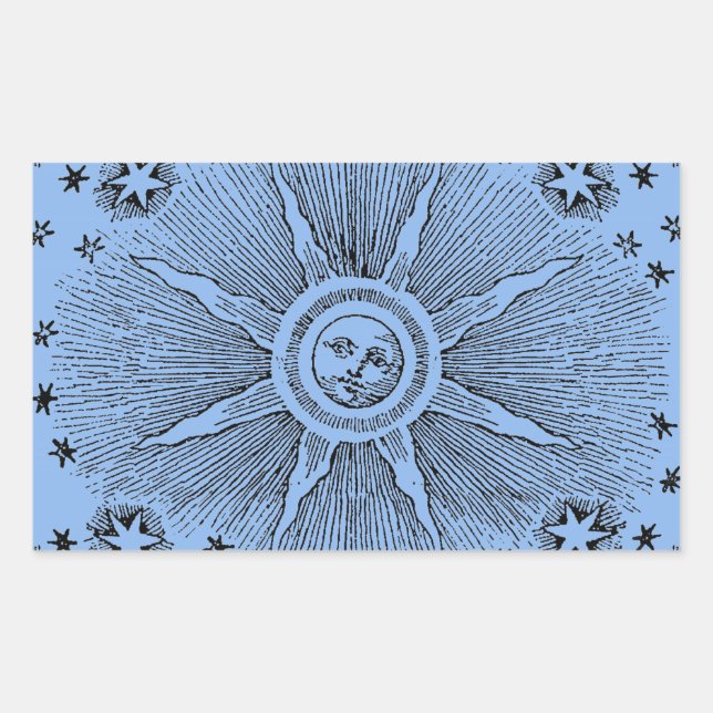 Adesivo Retangular Sol Estrelas Céu Noturno Antigo Zodíaco Medieval (Frente)