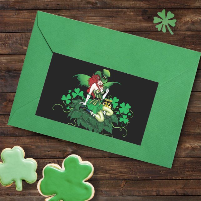 Adesivo Retangular Sorte Verde Irlandês Fada Cabelo Vermelho Trevo (Criador carregado)