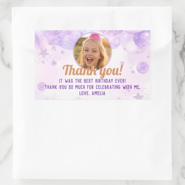 Adesivo Retangular Sparkly Purple Photo Girls Birthday Party (Bolsa)