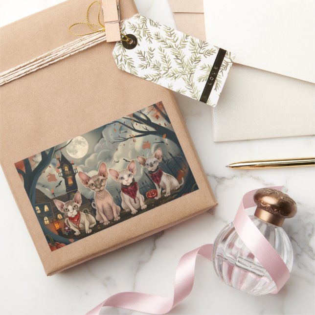 Adesivo Retangular Sphynx Cat Halloween Spooky (Presentear)