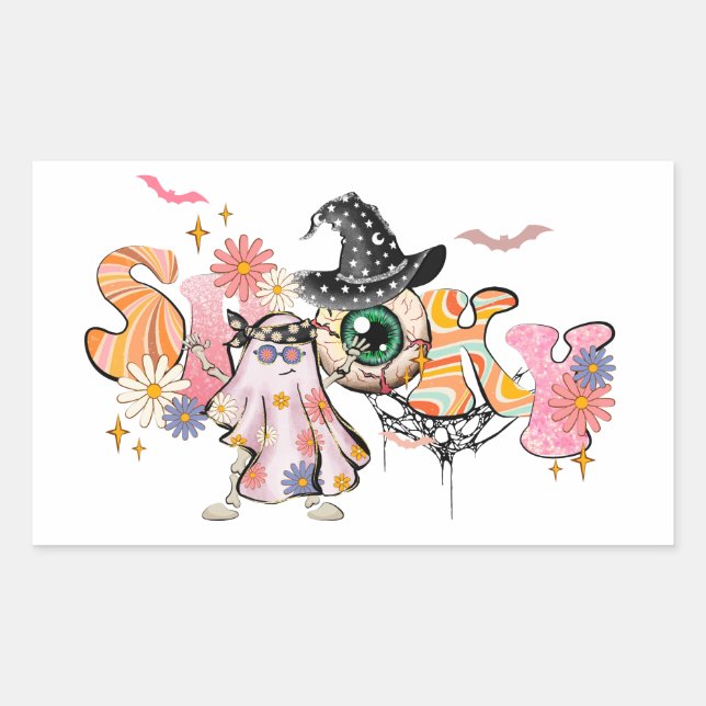 Adesivo Retangular Spooky Retro Halloween (Frente)