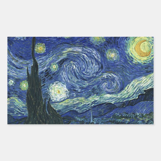 Adesivo Retangular Starry Night Vincent van Gogh Fine Art Painting (Frente)
