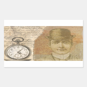 Adesivo Retangular Steampunk Gentleman Pocket Watch Bowler Stickers