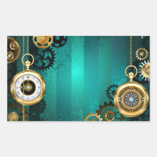 Adesivo Retangular Steampunk Jewelry Watch em um fundo verde