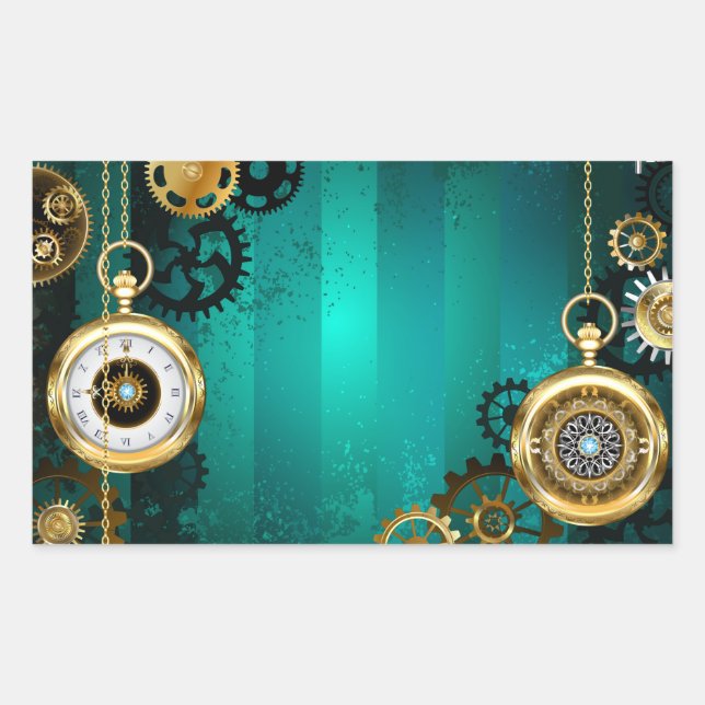 Adesivo Retangular Steampunk Jewelry Watch em um fundo verde (Frente)