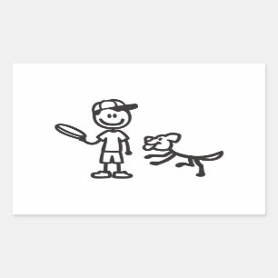 Adesivo Retangular Stick Man and Dog tocando Frisbee
