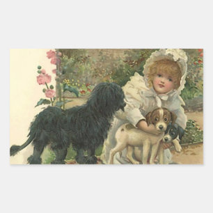 Adesivo Retangular Sticker Vintage Victorian Rescuts Strays Dogs Pups