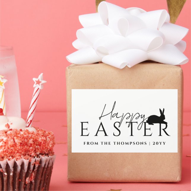 Adesivo Retangular Stylish Black Typography And Bunny Happy Easter (Festa)