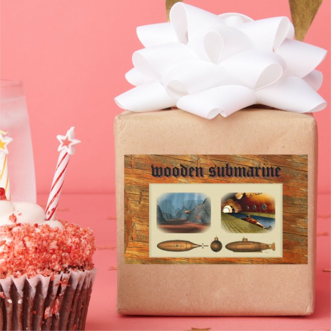 Adesivo Retangular submarino de madeira (Festa)