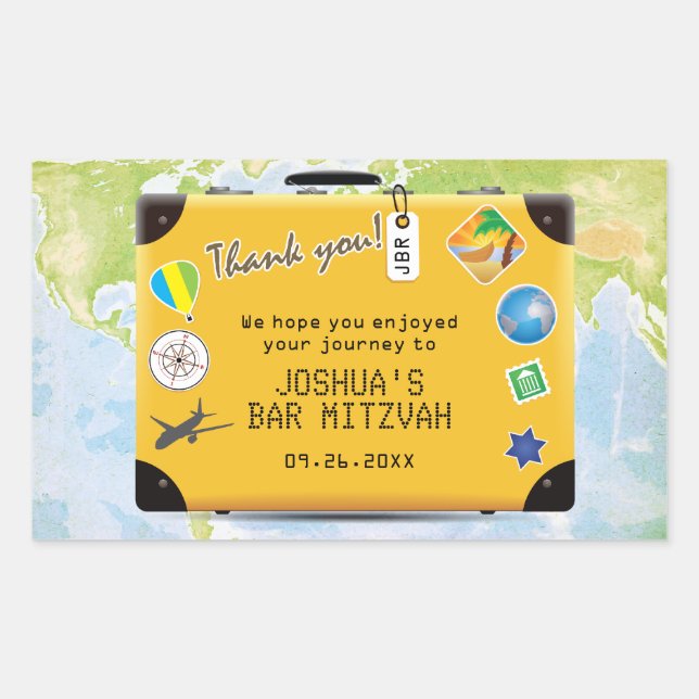Adesivo Retangular Suitcase World Viagem Themed Bar Bat Mitzvah (Frente)