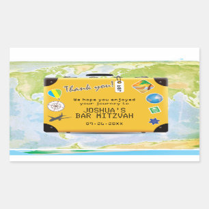 Adesivo Retangular Suitcase World Viagem Themed Bar Bat Mitzvah