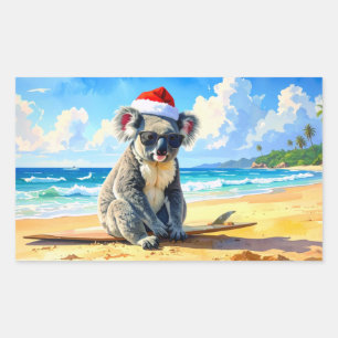 Adesivo Retangular Sun e Surf Koala Santa Hat Um Natal Aussie