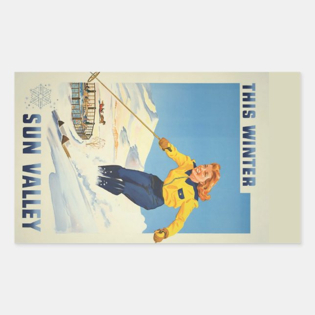 Adesivo Retangular Sun Valley, Viagens vintage de Idaho (Frente)