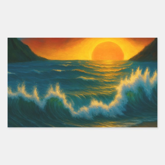 Adesivo Retangular Sunset Surf – Bold Ocean Wave Art Sticker (Frente)