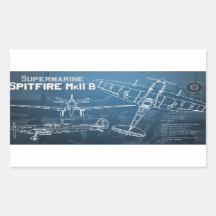 Adesivo Retangular Supermarinho Spitfire MK II Blueprint