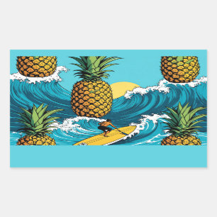 Adesivo Retangular Surfer de abacaxi: Aventura tropical de Verão