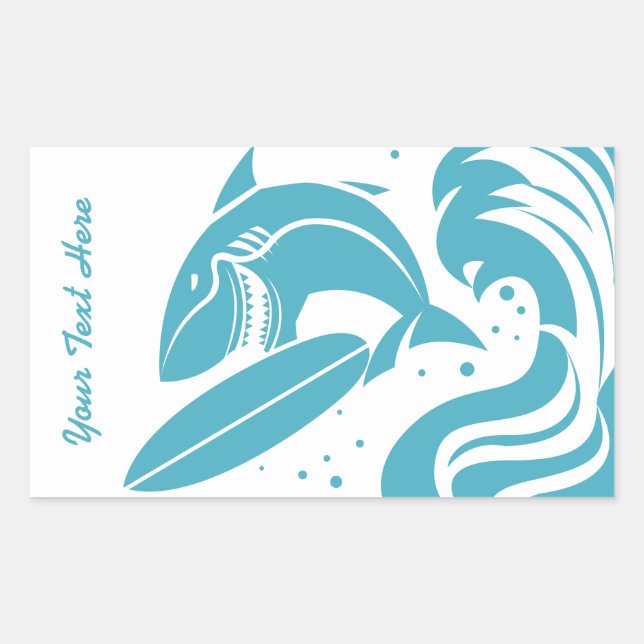 Adesivo Retangular Surfer Shark com autocolantes de texto personaliza (Frente)
