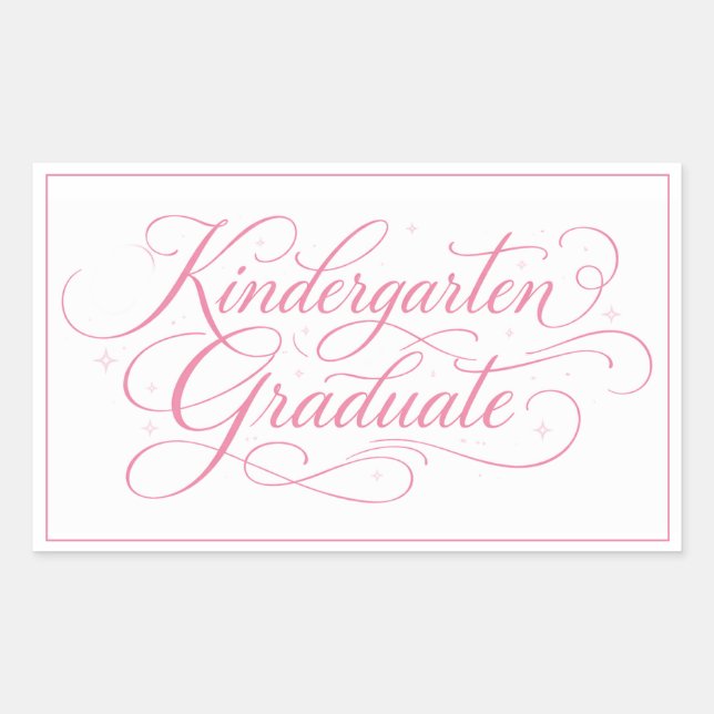 Adesivo Retangular Sweet Pink Script Kindergarten Graduate (Frente)