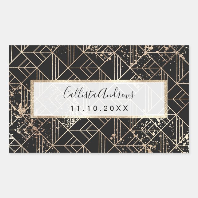 Adesivo Retangular Tabuleiro de Tintas Geométricas Douradas Retro Art (Frente)