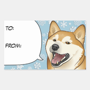 Adesivo Retangular Tag vermelho do presente de Shiba Inu do Feliz